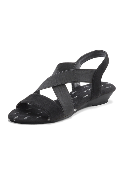 Bild: Sandalette von Vivance: Sandalette mit leichtem Keilabsatz und elastischen Riemchen VEGAN von VIVANCE. Absatzhöhe ca. 2,5 cm. Obermaterial aus Elasthan. Futter und Decksohle aus Textil. Laufsohle aus Synthetik.