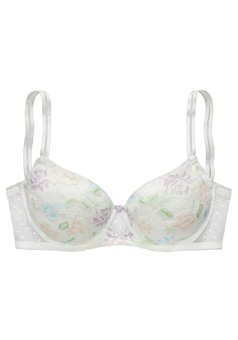 Bild: Schalen-BH von Vivance: Femininer Schalen-BH mit zarter Satinrose in der vorderen Mitte. Mit pastellfarbener, floraler Jacquardspitze und fancy Mesh. Cups auf Formbügel gearbeitet - für ein tolles Dekolleté. Individuell verstellbare Träger sowie Rückenverschluss. Passendes Unterteil aus der gleichen Serie erhältlich. Reizwäsche. Verführerische Dessous. Spitzen-Dessous. Romantische Dessous. Verspielte Dessous. Sexy Dessous. Aus 90% Polyamid, 10% Elasthan.
