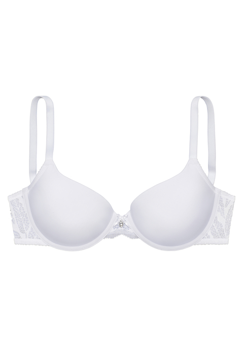 Bild: Schalen-BH von Vivance: Femininer Schalen-BH mit Bügel. Mit leicht wattierten Cups - nichts zeichnet sich ab. Vordere Mitte und Rücken aus schöner offener, elastische Jacquardspitze. Mit feiner Zierschleife & hübschem Accessoire vorne mittig. Passende Unterteile aus der gleichen Serie erhältlich. Aus 85% Polyamid, 15% Elasthan.