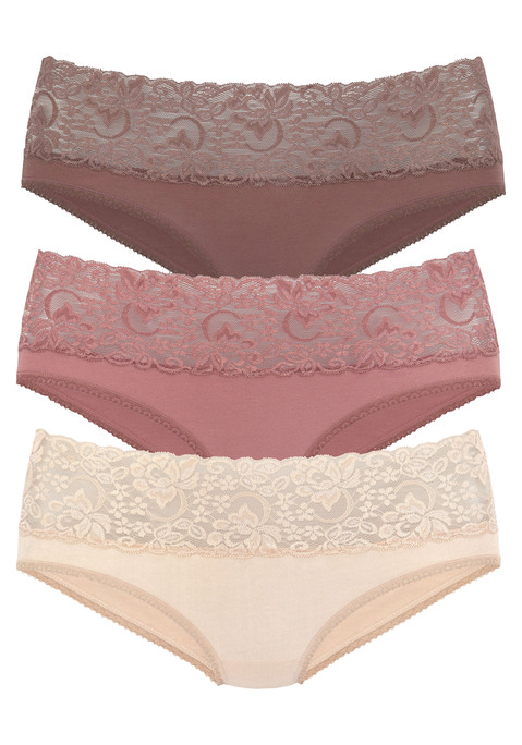 Bild: Slip von Vivance: Hübscher Spitzenslip im 3er-Pack von Vivance. Breites, elastisches Spitzenbündchen. Weiche Einfassungen am Beinausschnitt. Bequeme Stretchqualität.