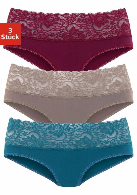 Bild: Slip von Vivance: Hübscher Spitzenslip im 3er-Pack von Vivance. Breites, elastisches Spitzenbündchen. Weiche Einfassungen am Beinausschnitt. Bequeme Stretchqualität.