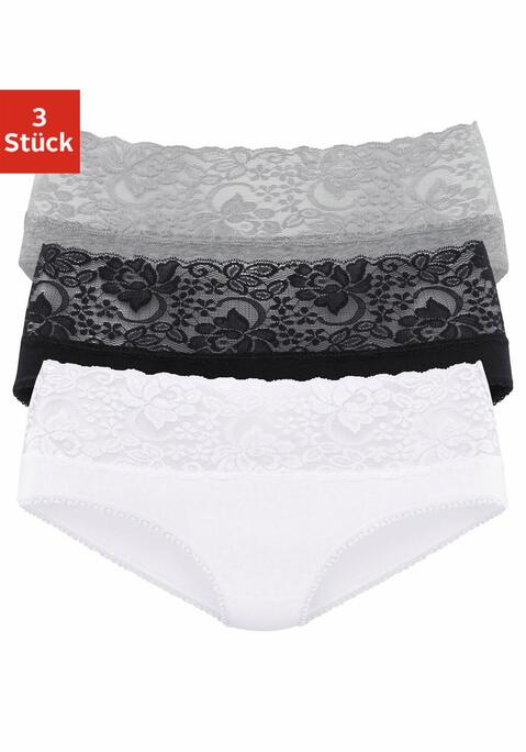 Bild: Slip von Vivance: Hübscher Spitzenslip im 3er-Pack von Vivance. Breites, elastisches Spitzenbündchen. Weiche Einfassungen am Beinausschnitt. Bequeme Stretchqualität.