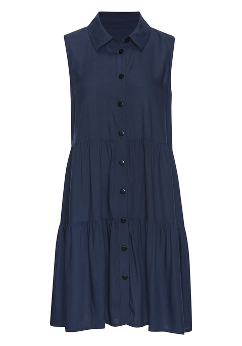 Bild: Sommerkleid von Vivance: Luftiges Kleid von Vivance in Stufenoptik. Klassischer Hemdblusenkragen. Durchgeknöpfte Vorderseite. Figurumspielend und locker geschnitten. Weich fließender Webstoff aus Viskose.