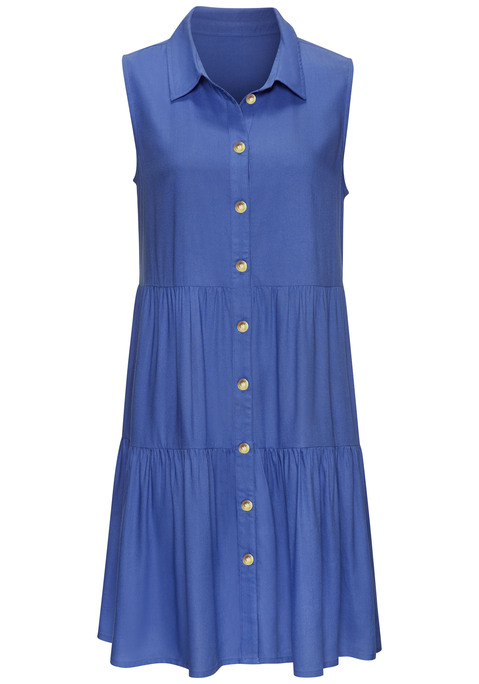Bild: Sommerkleid von Vivance: Luftiges Kleid von Vivance in Stufenoptik. Klassischer Hemdblusenkragen. Durchgeknöpfte Vorderseite. Figurumspielend und locker geschnitten. Weich fließender Webstoff aus Viskose.