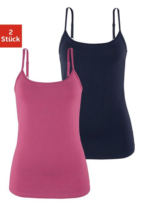 Bild: Spaghettitop von Vivance: Schönes Basictop von Vivance im 2er-Pack. Mit verstellbaren Spaghettiträgern und körpernaher Passform. Einsatz von Baumwolle, die die Initiative Cotton made in Africa unterstützt.