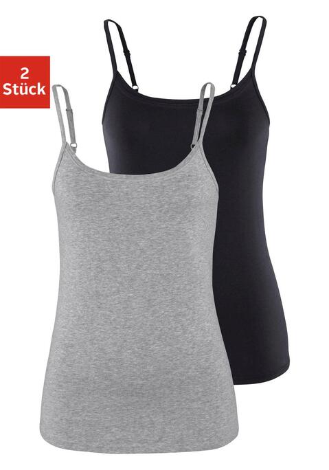 Bild: Spaghettitop von Vivance: Schönes Basictop von Vivance im 2er-Pack. Mit verstellbaren Spaghettiträgern und körpernaher Passform. Einsatz von Baumwolle, die die Initiative Cotton made in Africa unterstützt.