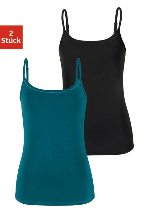 Bild: Spaghettitop von Vivance: Schönes Basictop von Vivance im 2er-Pack. Mit verstellbaren Spaghettiträgern und körpernaher Passform. Einsatz von Baumwolle, die die Initiative Cotton made in Africa unterstützt.