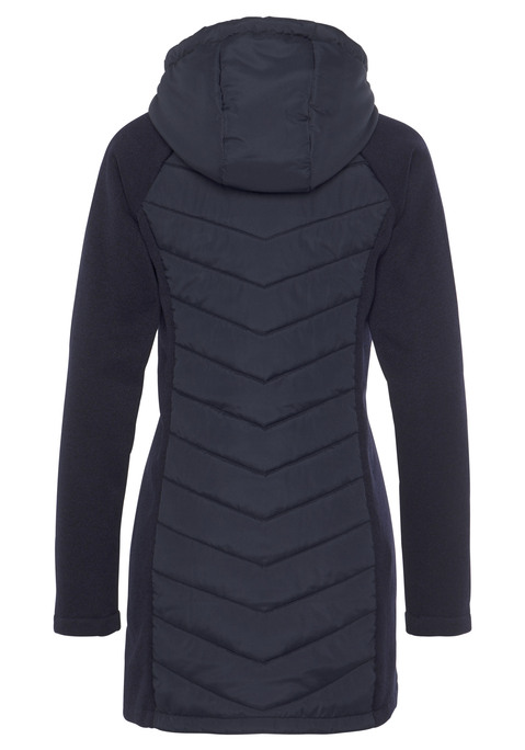 Bild: Steppjacke von Vivance: Kuscheliger Steppmantel von Vivance mit weitenregulierbarer Kapuze. Raglanschnitt mit kuscheligem Strickfleece an den Ärmeln und den Seiten. Seitliche Eingrifftaschen mit Reißverschluss. Atmungsaktives Material aus 100% Polyester.