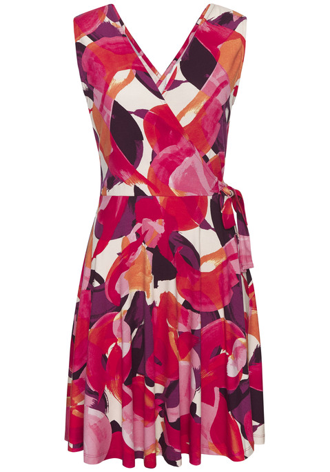 Bild: Strandkleid von Vivance: Minikleid im Wickeldesign von Vivance. Alloverprint. Tiefer V-Ausschnitt vorne und hinten. Überlappendes Oberteil seitlich fixiert. Zierband zum Binden in der Taille. Weich fließende Viskosemischung.