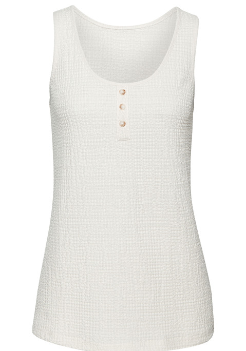 Bild: Strandtop von Vivance: Im praktischen 2er-Pack: Tanktop von Vivance. Mit kurzer Zierknopfleiste am Rundhalsausschnitt. Lässige Passform. Schön zu Shorts und Röcken. Aus strukturierter Crêpeware mit recyceltem Polyester.