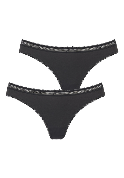 Bild: String von Vivance: Im 2er-Pack. Mit Spitzenband rundherum am Bund. Mit Baumwollzwickel. Aus 71% Baumwolle, 21% Polyamid, 8% Elasthan.