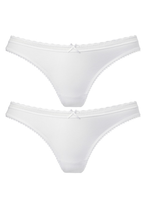 Bild: String von Vivance: Im 2er-Pack. Mit Spitzenband rundherum am Bund. Mit Baumwollzwickel. Aus 71% Baumwolle, 21% Polyamid, 8% Elasthan.