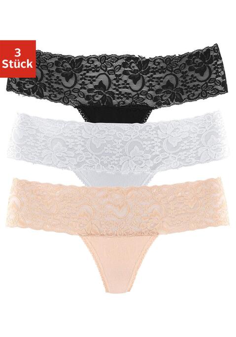 Bild: String von Vivance: Verführerischer Spitzenstring im 3er-Pack von Vivance. Breites, elastisches Spitzenbündchen. Weiche Einfassungen am Beinausschnitt. Bequeme Stretchqualität.