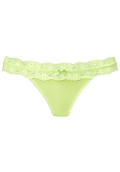 Bild: String von Vivance: Verspielter String mit feiner Zierschleife in der vorderen Mitte. Mit einem elastischen Bund aus floraler Spitze. Aus weichem Microtouch-Material. Mit eingearbeitetem Baumwollzwickel. Passende BHs aus der gleichen Serie erhältlich. Aus 86% Polyamid, 14% Elasthan.