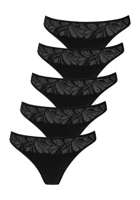 Bild: String von Vivance: Vivance: String im 5er-Pack. Mit weichem Spitzeneinsatz vorn. Flache, elastische Taillen- und Beinabschlüsse.
