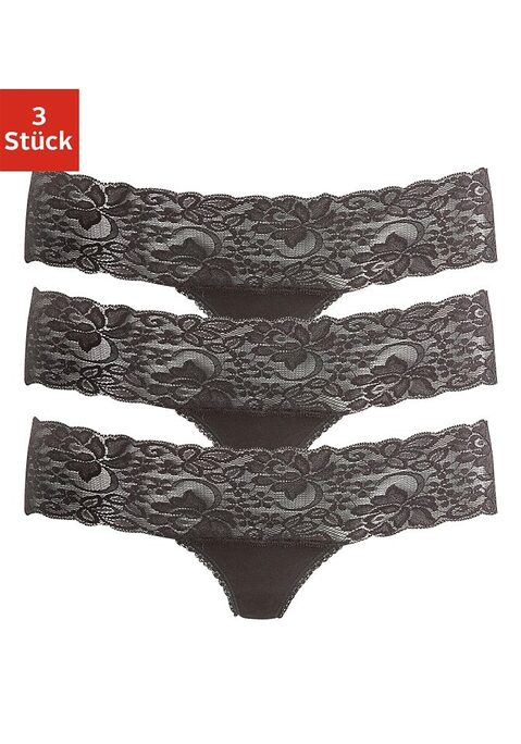 Bild: String von Vivance: Verführerischer Spitzenstring im 3er-Pack von Vivance. Breites, elastisches Spitzenbündchen. Weiche Einfassungen am Beinausschnitt. Bequeme Stretchqualität.