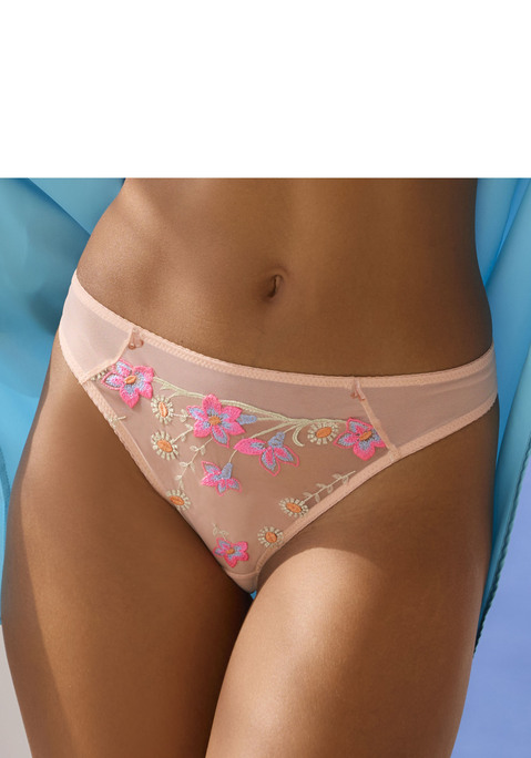 Bild: String von Vivance: Femininer String mit hübschen Accessoires am vorderen Bund. Rundum aus dezent transparentem Mesh. Mit edler, neonfarbener Stickereispitze. Mit eingearbeitetem Baumwollzwickel. Mit passendem BH aus der gleichen Serie erhältlich. Obermaterial: 83% Polyamid, 12% Elasthan, 5% Polyester.