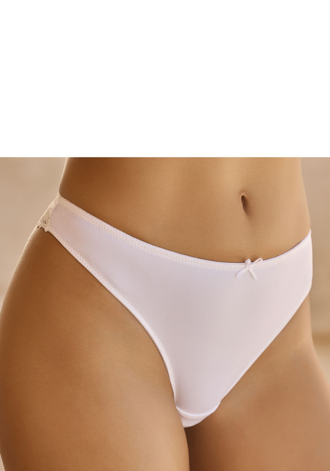 Bild: String von Vivance: Hübscher String von VIVANCE. Aus weichem Microtouch-Material und floraler Jacquardspitze. Mit feinen Zierschleifen. Mit eingearbeitetem Baumwollzwickel. Passende BHs aus der gleichen Serie erhältlich. Obermaterial: 68% Polyester, 21% Polyamid, 11% Elasthan.