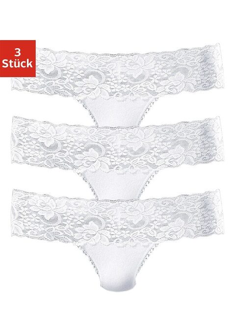 Bild: String von Vivance: Verführerischer Spitzenstring im 3er-Pack von Vivance. Breites, elastisches Spitzenbündchen. Weiche Einfassungen am Beinausschnitt. Bequeme Stretchqualität.