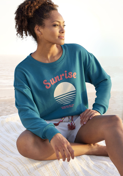 Bild: Sweater von Vivance: Sweatshirt von Vivance mit Flockprint. Mit Rundhalsausschnitt und langen Ärmeln. Überschnittene Schulterpartie und gerippte Bündchen. Weicher Baumwollmix.