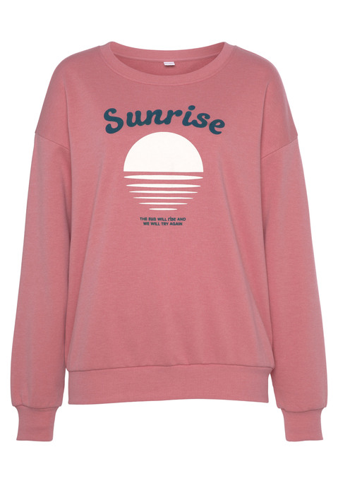 Bild: Sweatshirt von Vivance: Sweatshirt von Vivance by Lascana mit Flockprint. Mit Rundhalsausschnitt und langen Ärmeln. Überschnittene Schulterpartie und gerippte Bündchen. Weicher Baumwollmix.