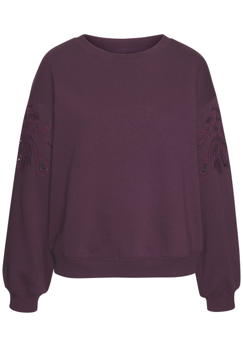 Bild: Sweatshirt von Vivance: Bequemes Sweatshirt von Vivance mit hübscher Lockstickerei an den Oberarmen. Rundhalsausschnitt und Säume mit Rippbündchen. Überschnittene Schultern für lässige Passform. Gut kombinierbar. Weiche Baumwoll-Sweatware.