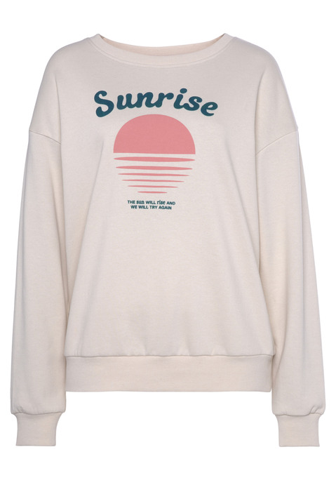 Bild: Sweatshirt von Vivance: Sweatshirt von Vivance by Lascana mit Flockprint. Mit Rundhalsausschnitt und langen Ärmeln. Überschnittene Schulterpartie und gerippte Bündchen. Weicher Baumwollmix.
