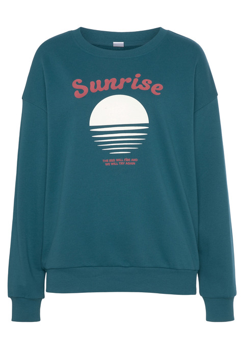Bild: Sweatshirt von Vivance: Sweatshirt von Vivance by Lascana mit Flockprint. Mit Rundhalsausschnitt und langen Ärmeln. Überschnittene Schulterpartie und gerippte Bündchen. Weicher Baumwollmix.