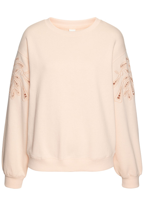 Bild: Sweatshirt von Vivance: Bequemes Sweatshirt von Vivance mit hübscher Lockstickerei an den Oberarmen. Rundhalsausschnitt und Säume mit Rippbündchen. Überschnittene Schultern für lässige Passform. Gut kombinierbar. Weiche Baumwoll-Sweatware.