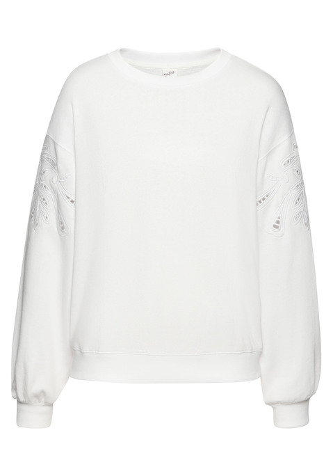 Bild: Sweatshirt von Vivance: Bequemes Sweatshirt von Vivance mit hübscher Lockstickerei an den Oberarmen. Rundhalsausschnitt und Säume mit Rippbündchen. Überschnittene Schultern für lässige Passform. Gut kombinierbar. Weiche Baumwoll-Sweatware.