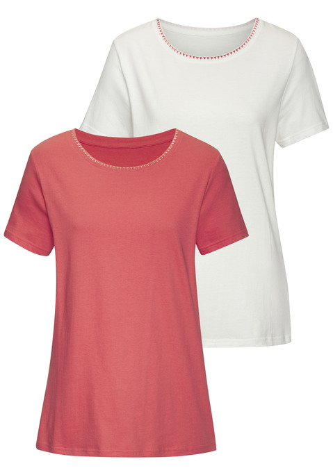 Bild: T-Shirt von Vivance: T-Shirt von Vivance im praktischen 2er-Pack. Rundhalsausschnitt mit Stickerei am schmalen Bündchen. Figurumspielende Passform. Weicher Jersey aus Baumwolle.