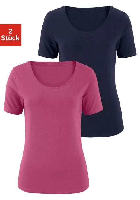 Bild: T-Shirt von Vivance: Basic T-Shirts von Vivance im 2er-Pack. Mit klassischem Rundhalsausschnitt und körpernaher Passform. Einsatz von Baumwolle, die die Initiative Cotton made in Africa unterstützt.