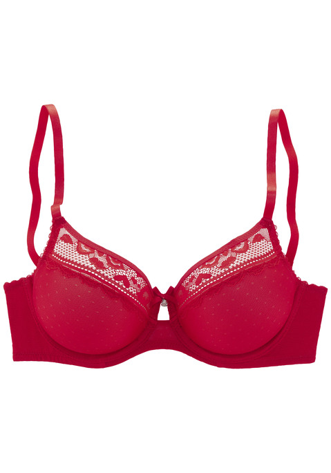 Bild: T-Shirt-BH von Vivance: Femininer Bügel-BH (ohne Wattierung) mit kleinem Cut-Out, Zierschleife und modischem Metallaccessoire. Rundum aus feinem Mesh und Spitze in Kussmund-Optik. Integrierter Formbügel für einen zuverlässigen Halt. Mit individuell verstellbaren Trägern und Rückenverschluss. Passende Unterteile aus der gleichen Serie erhältlich. Sexy Dessous. Spitzen-Dessous. Romantische Dessous. Verspielte Dessous. Obermaterial: 86% Polyamid, 14% Elasthan.