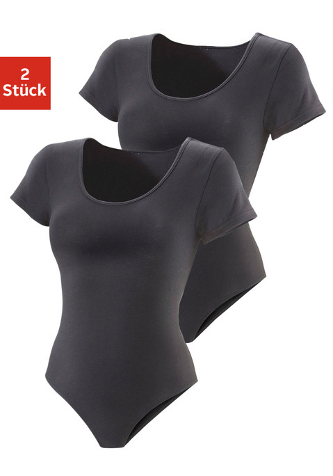 Bild: T-Shirt-Body von Vivance: Schöner T-Shirt-Body von Vivance mit kurzen Ärmeln im 2er-Pack. Mit Rundhalsausschnitt. Verschluss mit Haken und Ösen. Aus weicher Stretchqualität.