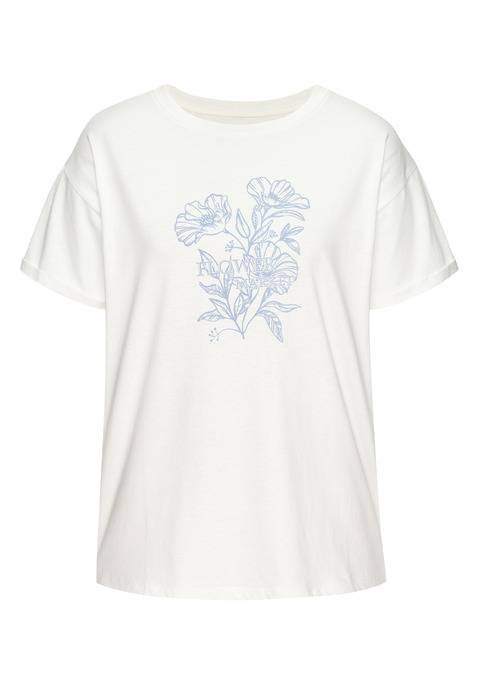Bild: T-Shirt von Vivance: T-Shirt von Vivance. Floraler Print auf der Vorderseite. Rundhalsausschnitt. Überschnittene Schultern mit angesetzten Krempelärmeln. Aus hochwertiger Bio-Baumwolle.
