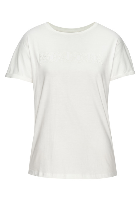 Bild: T-Shirt von Vivance: T-Shirt von Vivance mit Stickerei auf der Vorderseite. Rundhalsausschnitt. Überschnittene Schulter mit fixiertem Ärmelumschlag. Figurumspielende Passform. Für viele verschiedene Looks. Aus trageangenehmem Baumwolljersey.