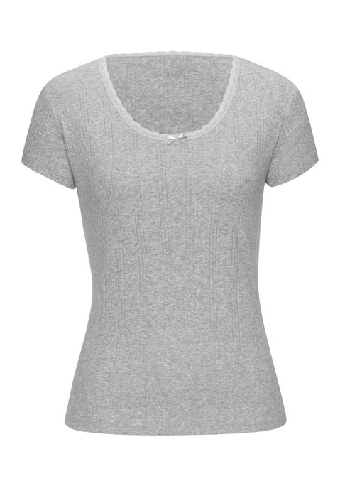 Bild: T-Shirt von Vivance: Stilvolles T-Shirt von Vivance im 2er-Pack. Aus feinem Pointelle-Strick. Mit zarter Spitze und Schleife am runden Ausschnitt. Hochwertige, weiche Baumwoll-Qualität.