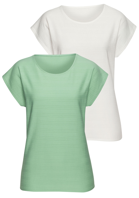 Bild: T-Shirt von Vivance: T-Shirt von Vivance im 2er-Pack. Dekorative Streifenstruktur. Rundhalsausschnitt. Nahtlos angesetzte, kurze Ärmel. Lässige Passform. Angenehmer Baumwolljersey. Mit dem Kauf des Produktes wird die Initiative »Cotton made in Africa« unterstützt.