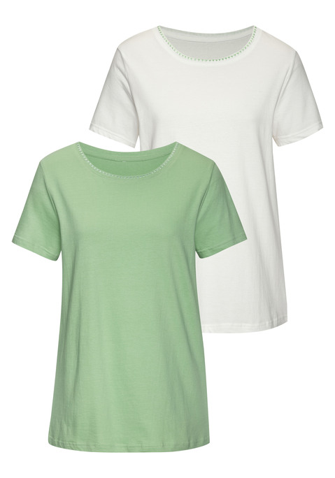 Bild: T-Shirt von Vivance: T-Shirt von Vivance im praktischen 2er-Pack. Rundhalsausschnitt mit Stickerei am schmalen Bündchen. Figurumspielende Passform. Weicher Jersey aus Baumwolle.