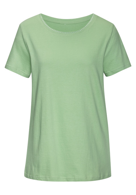 Bild: T-Shirt von Vivance: T-Shirt von Vivance im praktischen 2er-Pack. Rundhalsausschnitt mit Stickerei am schmalen Bündchen. Figurumspielende Passform. Weicher Jersey aus Baumwolle.