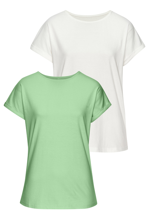 Bild: T-Shirt von Vivance: T-Shirt von Vivance im 2er-Pack. Rundhalsausschnitt und fixierter Ärmelumschlag. Überschnittene Schultern für einen entspannten Look.  Vielseitig kombinierbar. Locker fallende Passform. Hochwertige Baumwolle..