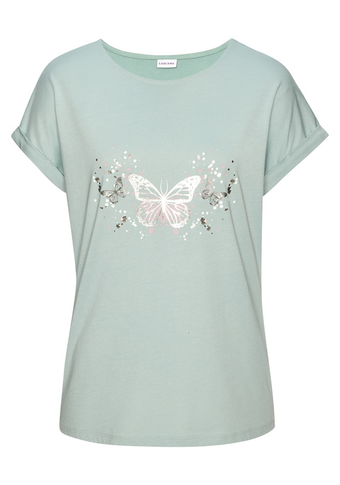 Bild: T-Shirt von Vivance: Lässiges Rundhals-T-Shirt von Vivance mit romantischem Print auf der Vorderseite. Lockere Passform für entspannte Casual-Looks. Ideal für den Sommer. Aus weichem Baumwoll-Single-Jersey.