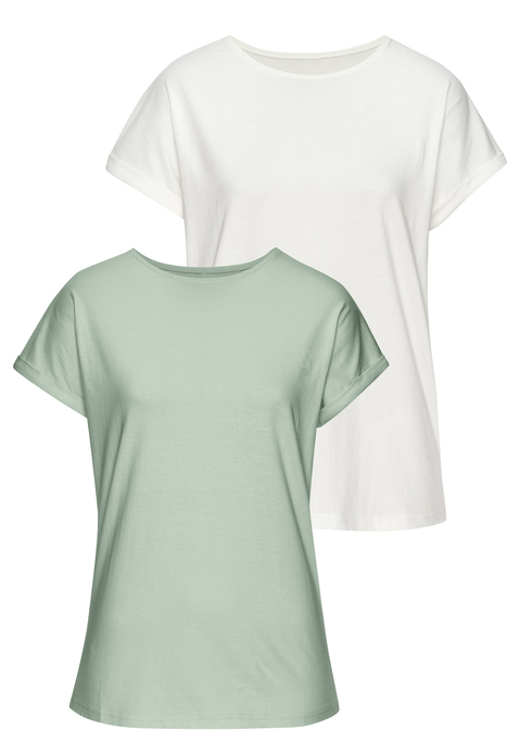 Bild: T-Shirt von Vivance: T-Shirt von Vivance im 2er-Pack. Rundhalsausschnitt und fixierter Ärmelumschlag. Überschnittene Schultern für einen entspannten Look.  Vielseitig kombinierbar. Locker fallende Passform. Hochwertige Baumwolle..