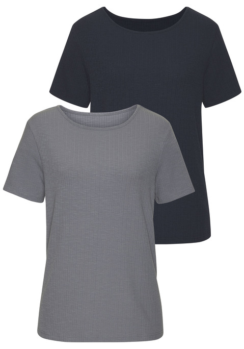 Bild: T-Shirt von Vivance: Unifarbenes T-Shirt im 2er-Pack von Vivance. Rundhalsausschnitt. Mit modischer Rippstruktur und Rundhalsausschnitt. Vielseitig kombinierbar. Weich fließende Qualität mit Viskose.