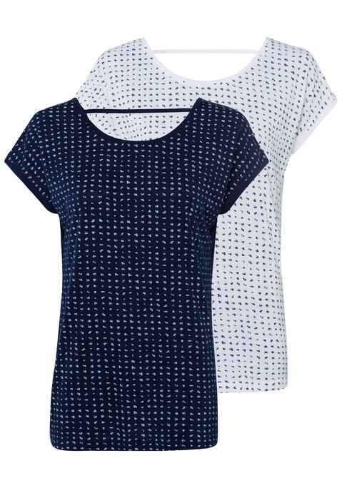 Bild: T-Shirt von Vivance: Vivance Shirts im 2er Pack. Unifarbener Rücken mit V-Ausschnitt und dekorativem Band. Aus weicher Viskose-Qualität.