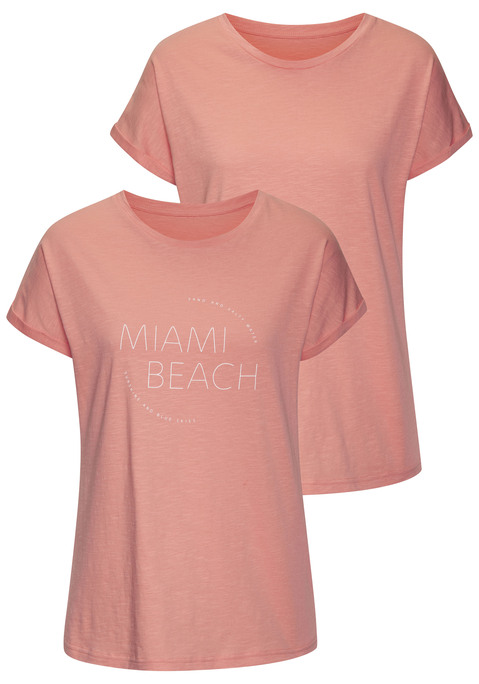 Bild: T-Shirt von Vivance: T-Shirt von Vivance im praktischen 2er-Pack. Mit und ohne Frontprint. Rundhalsausschnitt mit schmalem Bündchen. Kurze Ärmel mit fixiertem Umschlag. Figurumspielende Passform. Jersey aus Baumwolle.