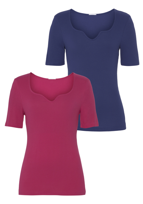 Bild: T-Shirt von Vivance: Leicht taillierte T-Shirts von Vivance mit herzförmigem Ausschnitt für ein schönes Dekolleté. Weicher, anschmiegsamer Rippjersey aus angenehmer Viskose.