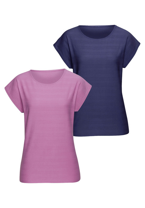 Bild: T-Shirt von Vivance: T-Shirt von Vivance im 2er-Pack. Dekorative Streifenstruktur. Rundhalsausschnitt. Nahtlos angesetzte, kurze Ärmel. Lässige Passform. Angenehmer Baumwolljersey. Mit dem Kauf des Produktes wird die Initiative »Cotton made in Africa« unterstützt.