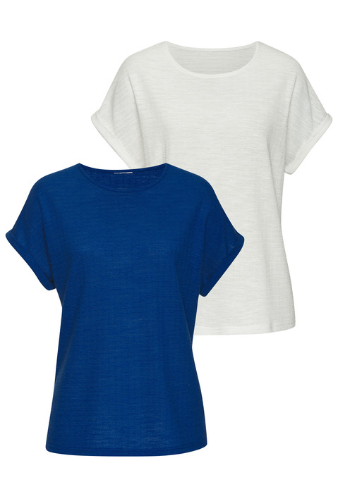 Bild: T-Shirt von Vivance: T-Shirt im 2er-Pack von Vivance. Angeschnittene Ärmel mit fixiertem Umschlag. Rundhalsausschnitt. Strukturierte Baumwollmischung.