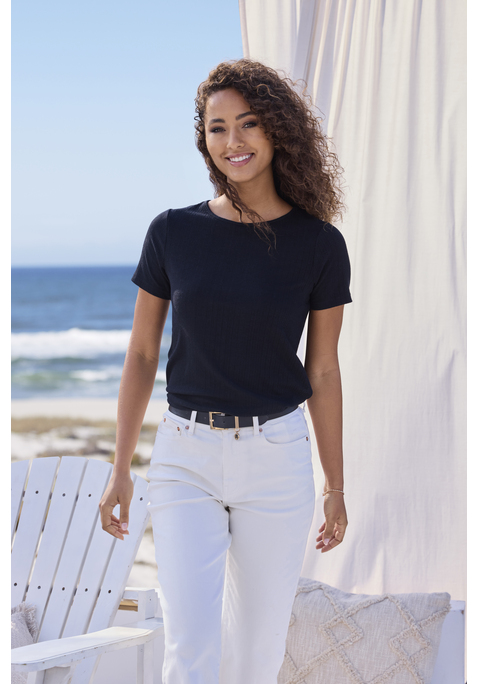 Bild: T-Shirt von Vivance: Unifarbenes T-Shirt im 2er-Pack von Vivance. Rundhalsausschnitt. Mit modischer Rippstruktur und Rundhalsausschnitt. Vielseitig kombinierbar. Weich fließende Qualität mit Viskose.